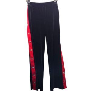 BETTER BE Womens Black Velour Red Trim Side Button Wide Leg Track Pants SMALL
